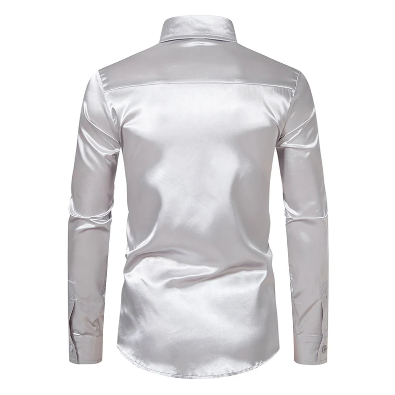 Herren Satin Luxus Hemden Mode Seide Glatt Männlich Smoking Hemd Solide Hochzeit Party Prom Casual Hemd Business Büro – Detail 12