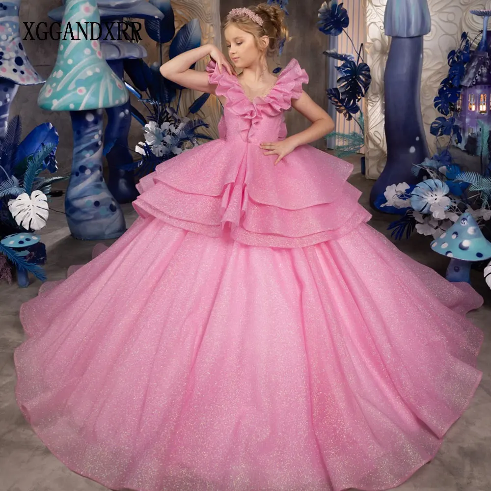 Custom Made Pink Flower Girl Dress 2025 Mini Quinceanera Birthday Party Gown Wedding Formal Pageant Princess Sweety Dress