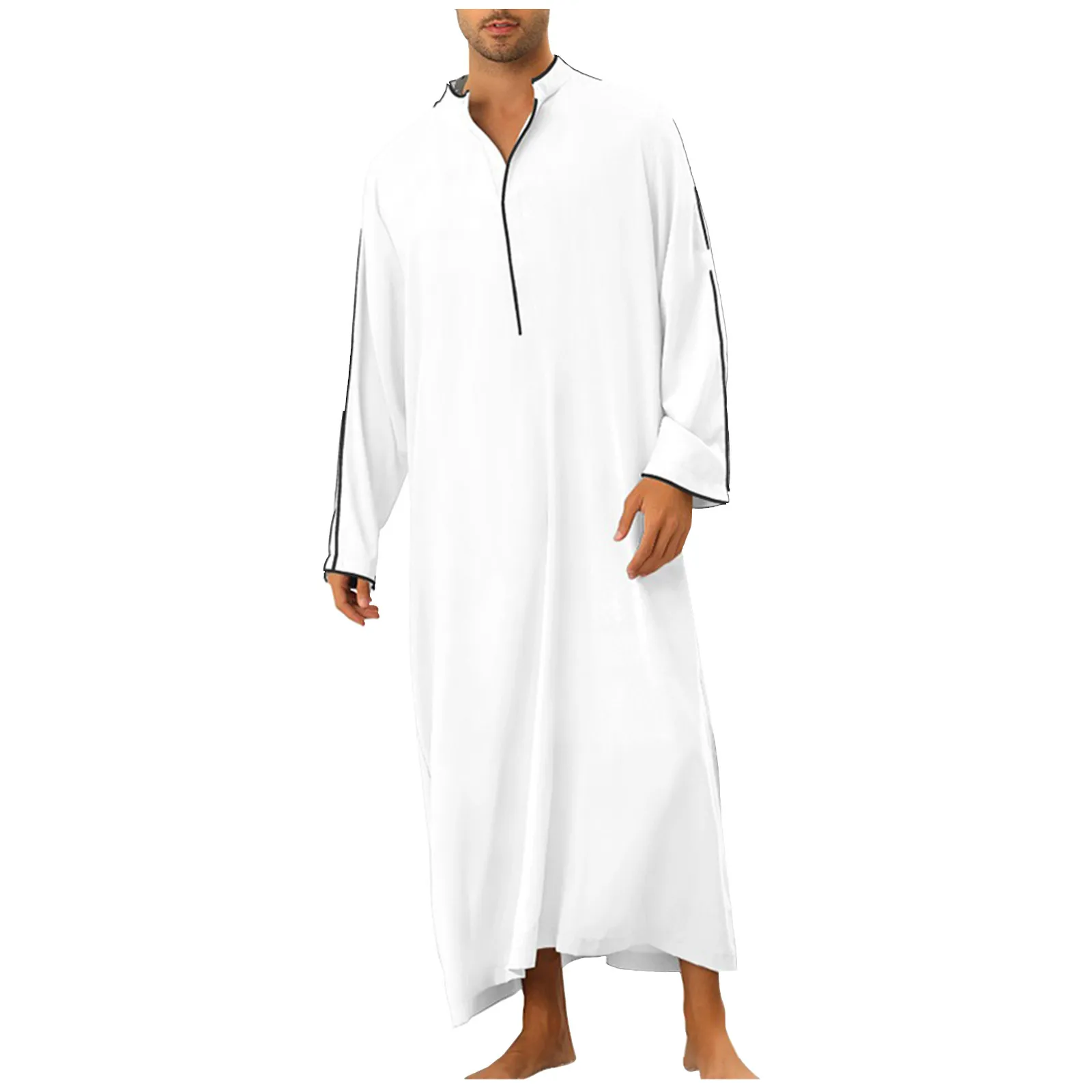 Men Muslim Clothing Robe Dubai Long Dress Ethnic Clothing Pullover Casual Wear Fashion Simple Lines Stitching Loose Jubba Thobe