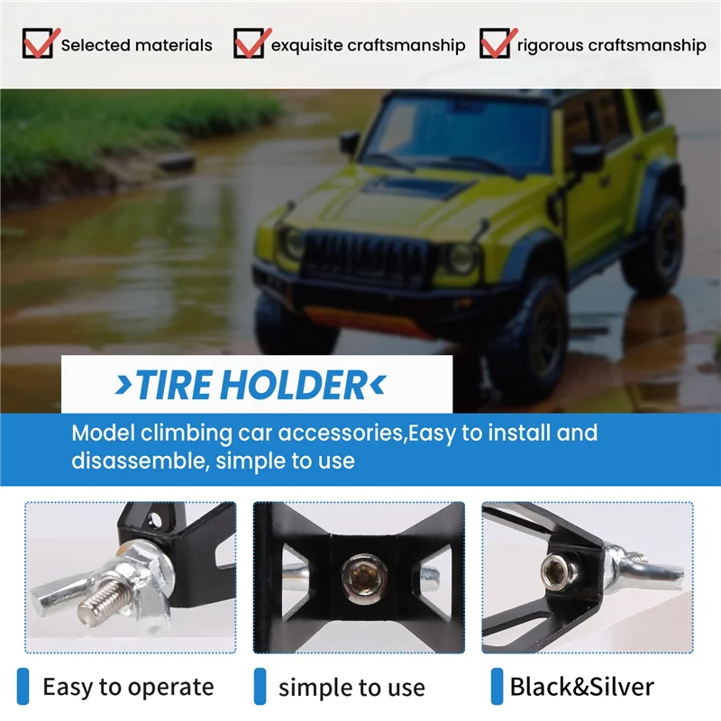 

B24B 1/10 Spare Tire Rack,Metal Rear Spare Tyre Bracket Wheel Holder Carrier For 1/10 Axial SCX10 RC4WD D90 Tamiya CC01 RC Crawl