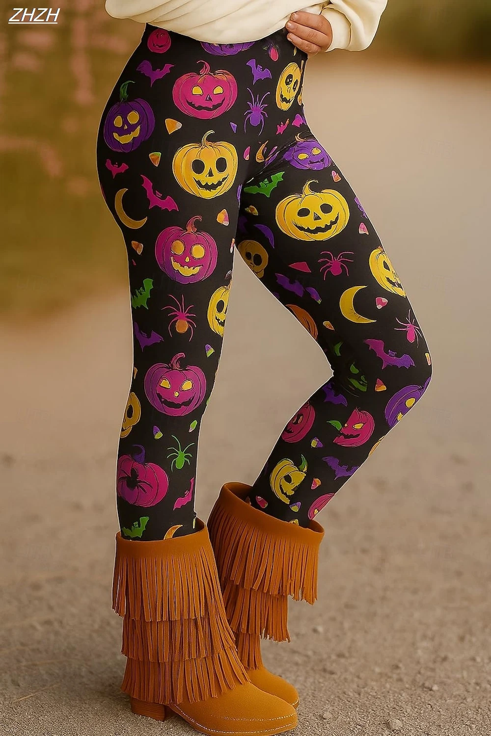 Women's Leggings Halloween Pumpkin Graphic Pants Trousers Polyester Spandex Stretch Elastic Waist,Control Fall Winter Streetwear