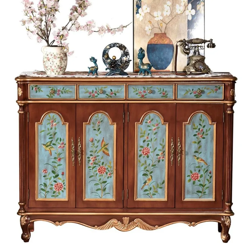 

American rural entrance cabinet solid wood front door partition entry shoe cabinet retro art side cabinet entry partition