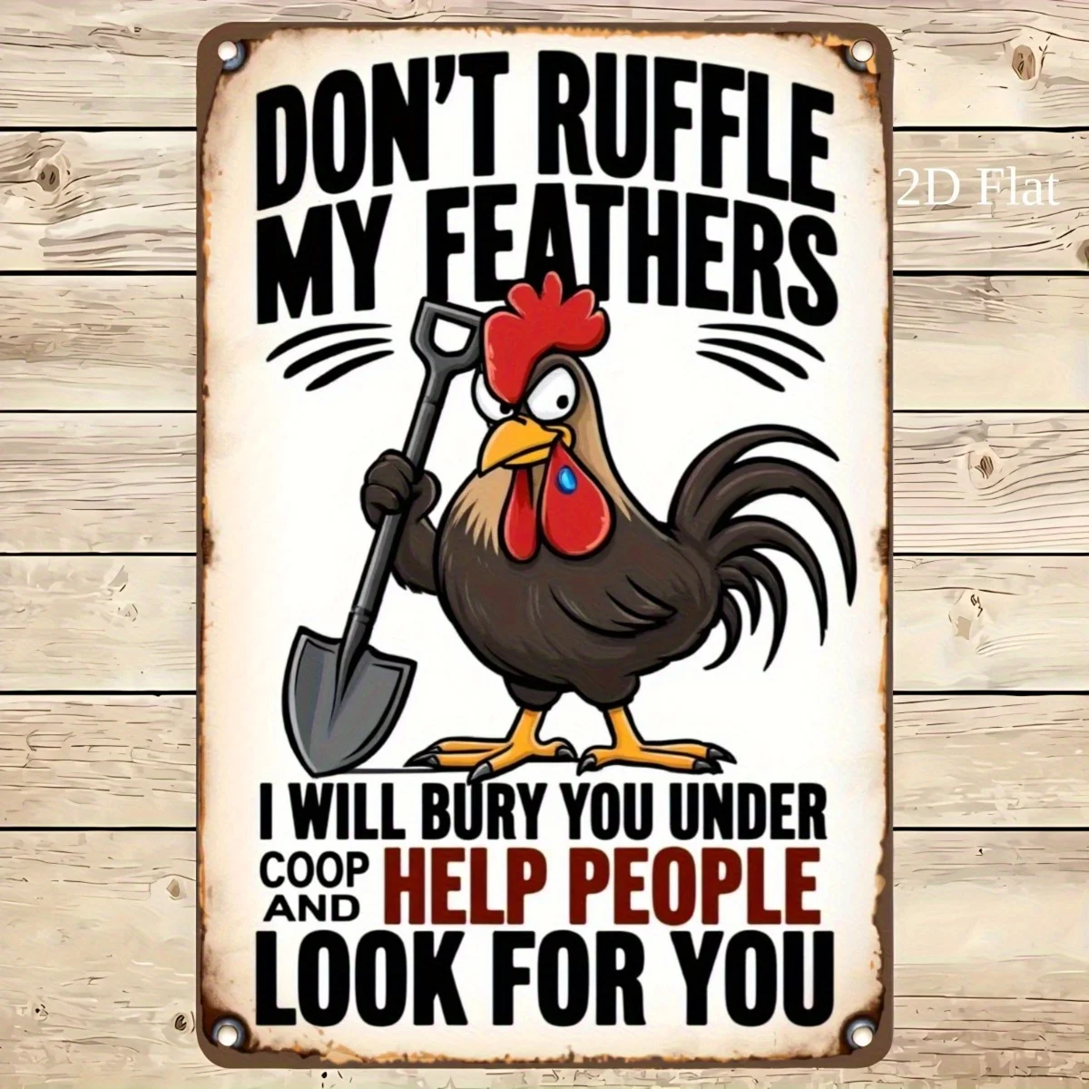 2D Flat Funny Chicken Metal Wall Aluminum Sign - 
