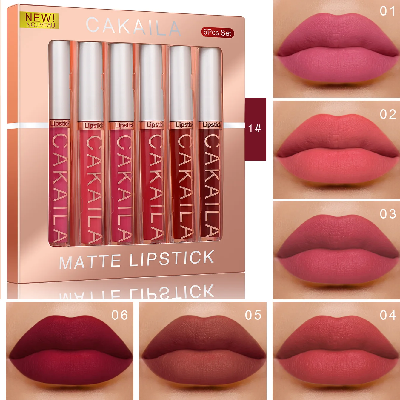 6er Pack Lipgloss-Set matt und lang anhaltende Farb retention