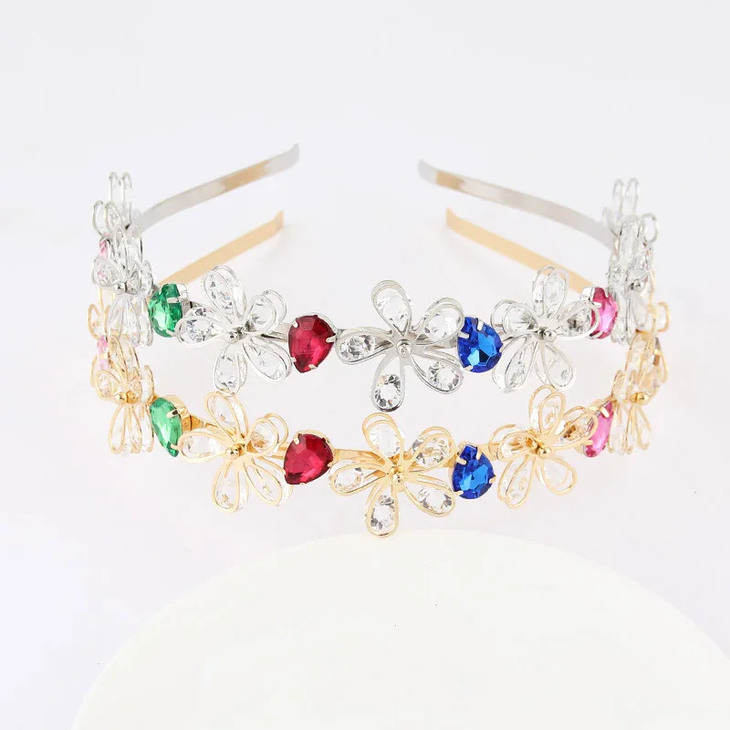 Gemstone Baroque Golden Headband Luxury Retro Colored Crystal Metal Portrait Head Wear Fashion Model Runway Headdress Hair Band