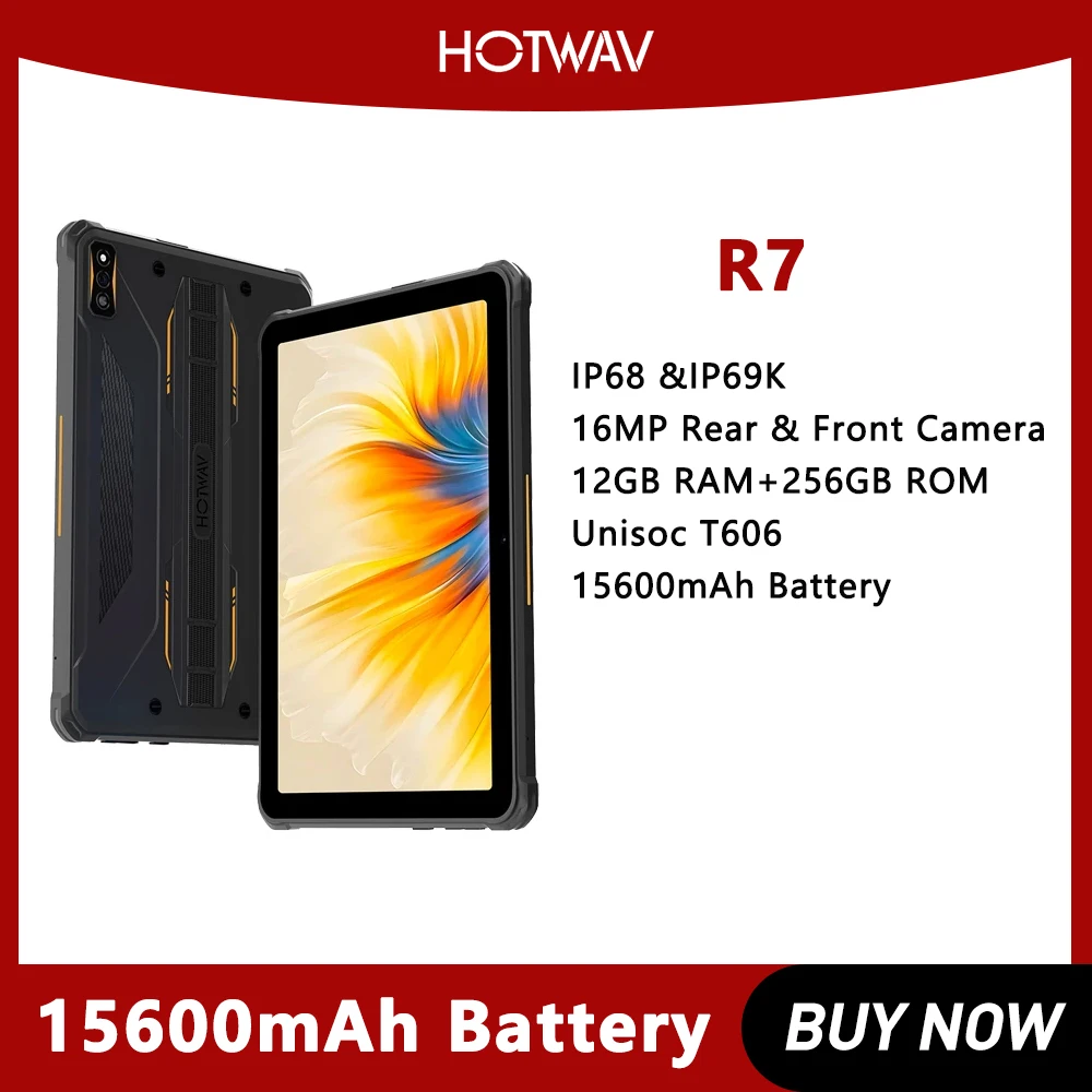 HOTWAV R7 Rugged Tablets 12GB(6+6) 256GB Android 13 15600mAh Battery Pad 10.1'' HD+ OTG Reverse Charge Tablet PC Global Version