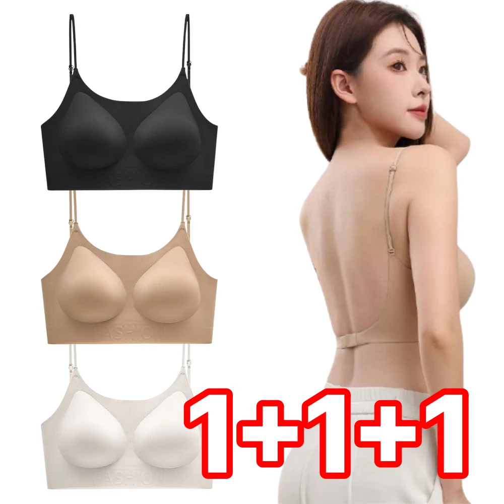 3-Piece Set Backless Bra Top Wireless Bra No-Wire Thin Strap Bralette Seamless Zeck