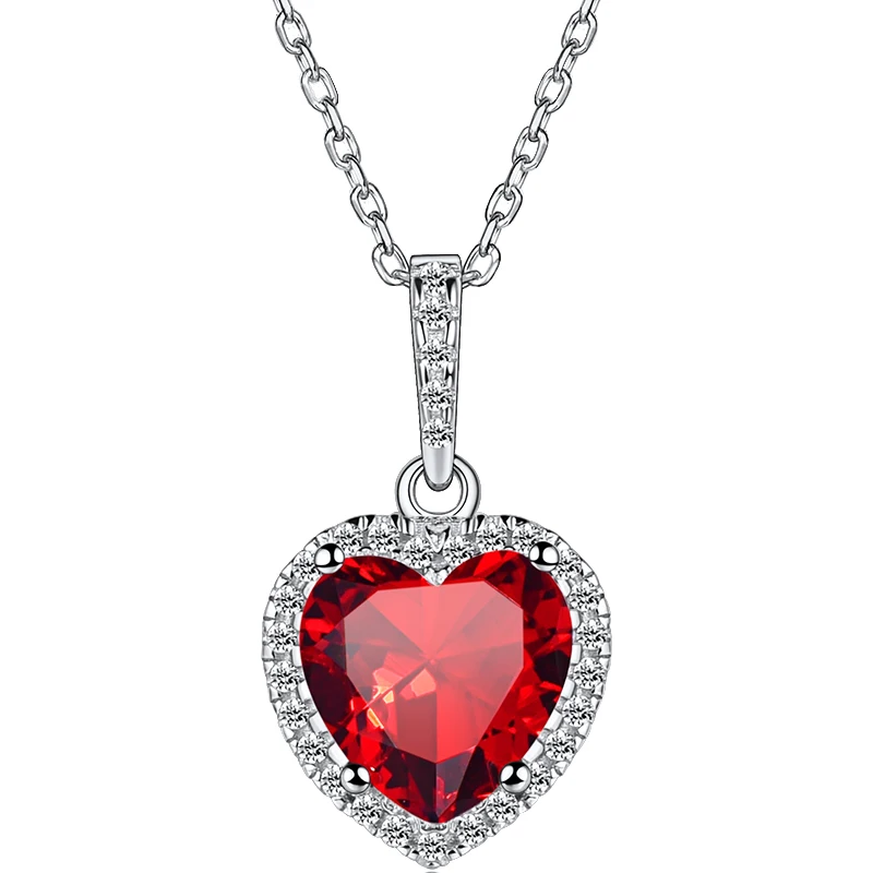 

ChainsPro 925 Sterling Silver Heart Cut Simulated Birthstone Halo Necklace Birthday Gift for Women Girls CP505