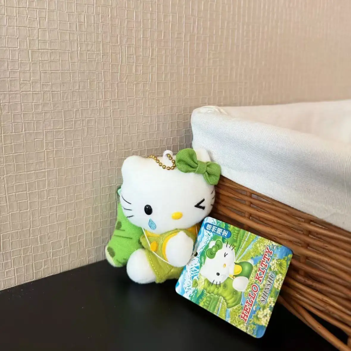 Sanrio Hello Kitty Cute Green Bow Tie A Drop Teardrop Plush Stuffed Toy Keychain Crossbody Bag Pendant Holiday Gifts for Friends view 2