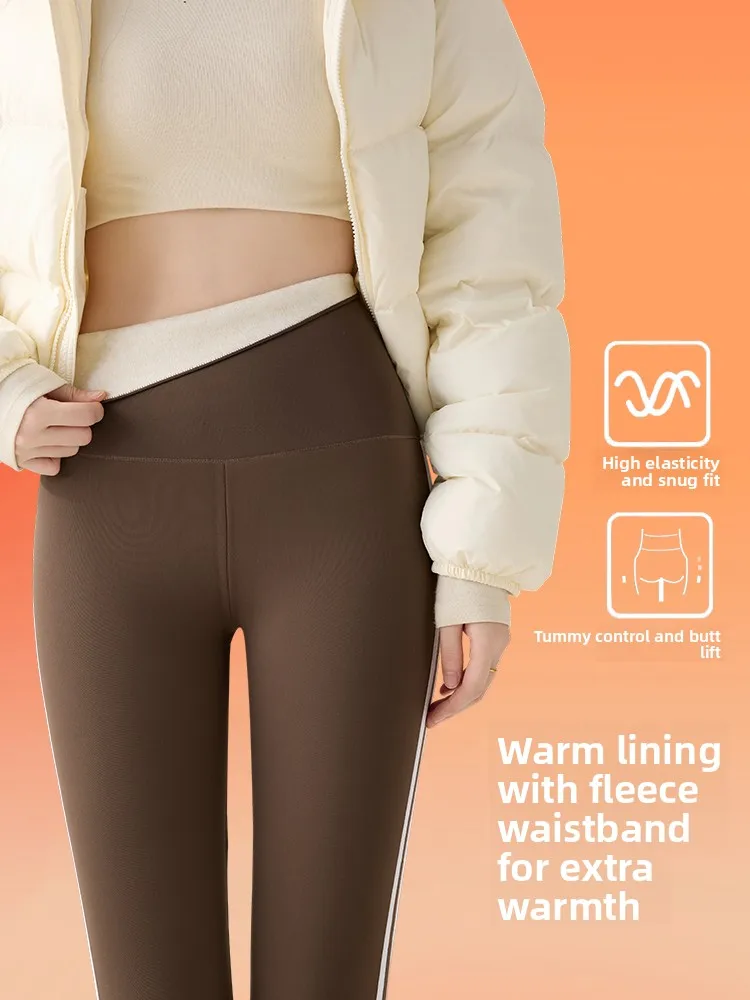 Pantaloni da yoga Thi foderati in Fce a vita alta Leggings casual Bot invernale a righe in pelle arca da donna con controllo della pancia caldo e dimagrante