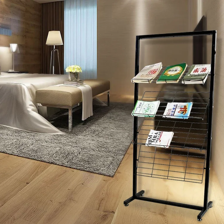 Wire Grid Panel Magazine Display Rack Book Stand 4-tier Metal Carton Packing Metallic Large Heavy du Wood Food Display Stand