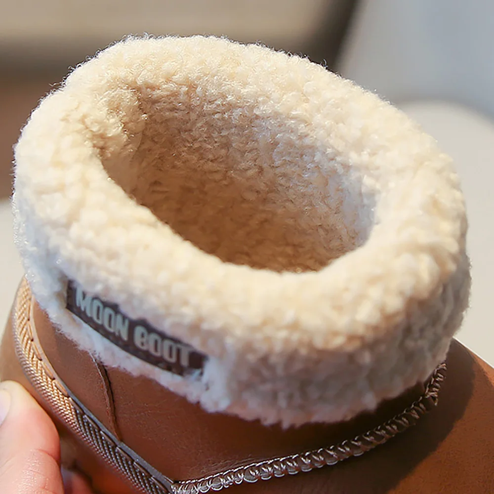 سميكة الدافئة أفخم الأحذية للأطفال بولي Leather الجلود خمر طفل مبطن الأحذية الدافئة المضادة للانزلاق في الهواء الطلق الصبي الفتاة أحذية دافئة