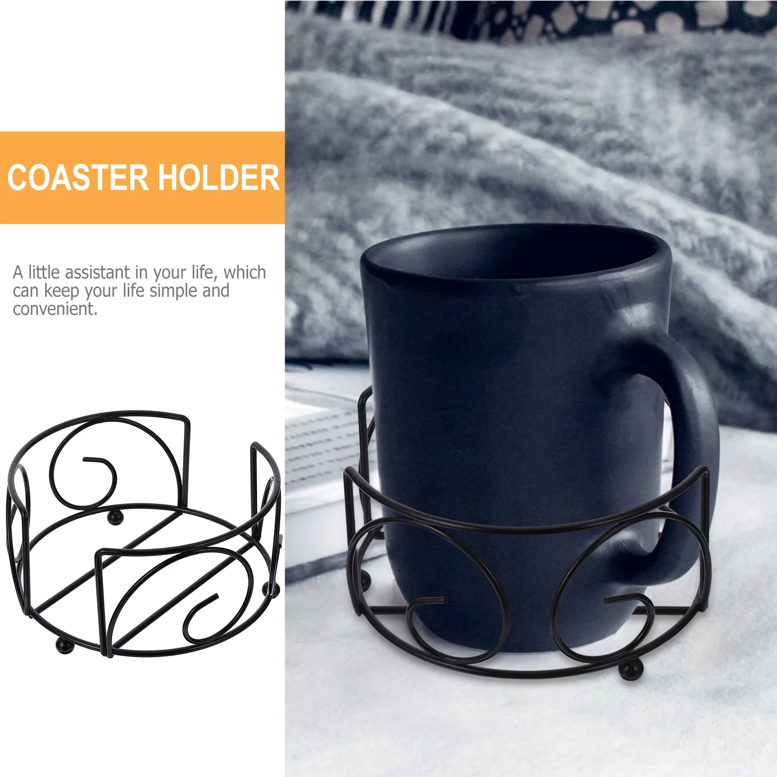 Square Coaster ผู้ถือถ้วยสําหรับรถยนต์สีดํา Organizer ถังเหล็กรอบ Minimalist โลหะ Rack