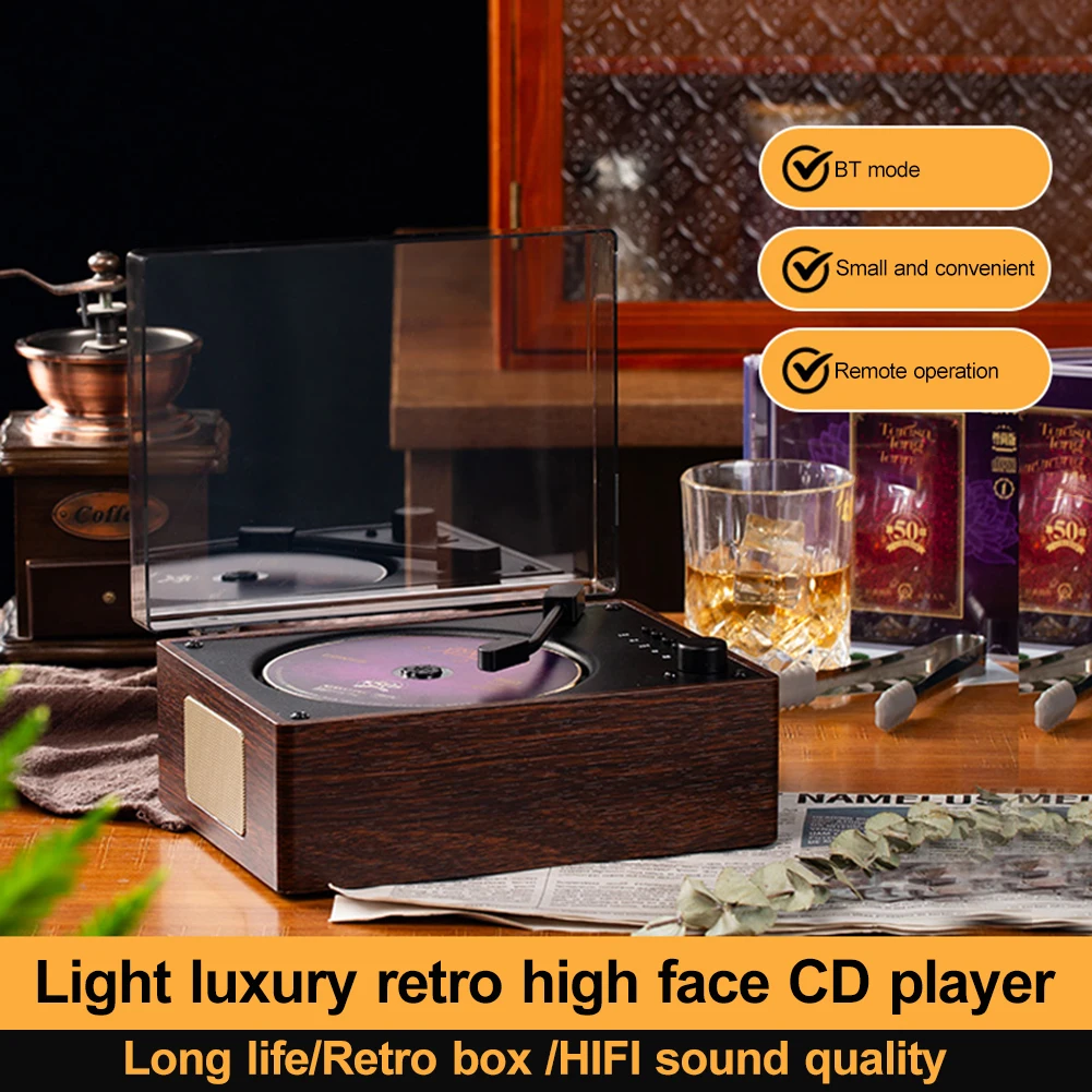 Vintage Leather CD Player Audio Disc Bluetooth 5.0 Built-in Speaker Portable Rechargeable Lossless CD Music Player Home Decor