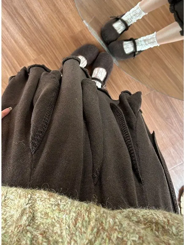 

Faionable Retro Asymmetrical f-length Skirt Women's Autumn Winter Umbrella Skirt Five Parts A-word Mid-length Skirt