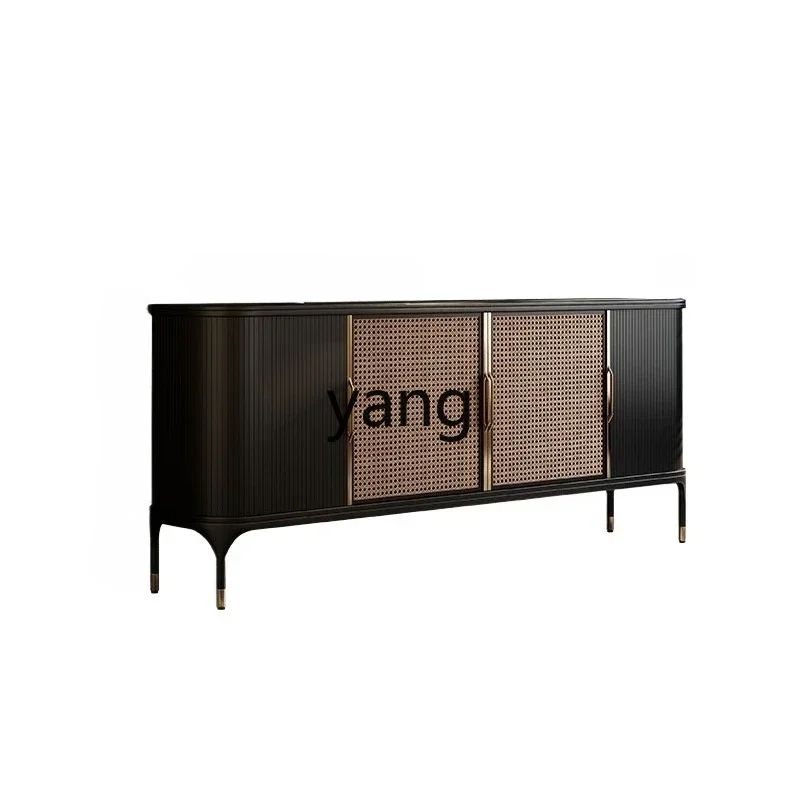 

LTT black walnut side cabinet living room wall decorative locker rattan storage entrance cabinet