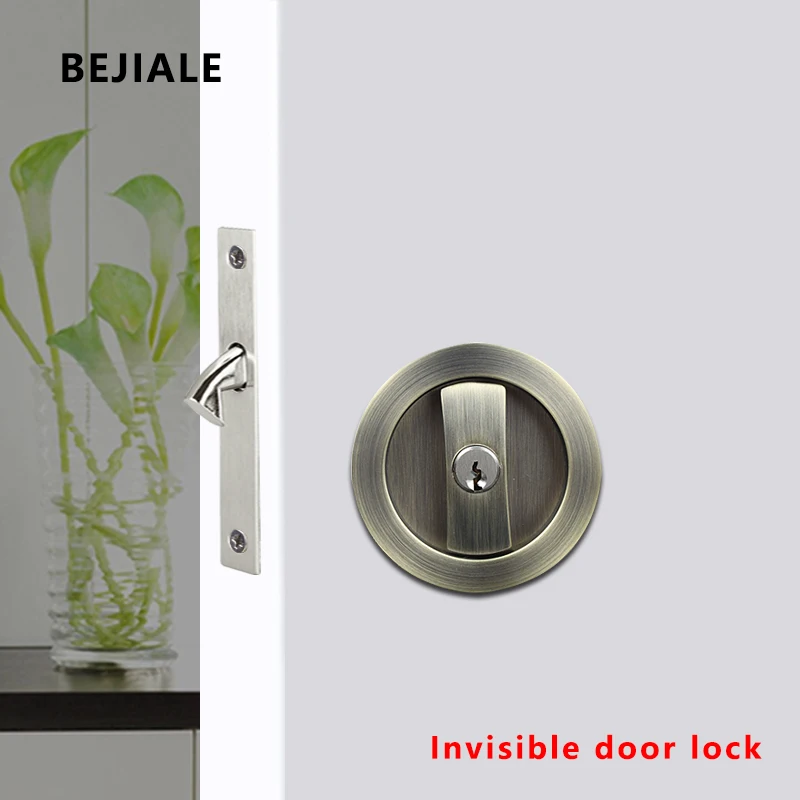 Sliding Door Interior Invisible Sliding Door Built-in Bathroom Kitchen Round Household Universal Wood Door Lock With Key