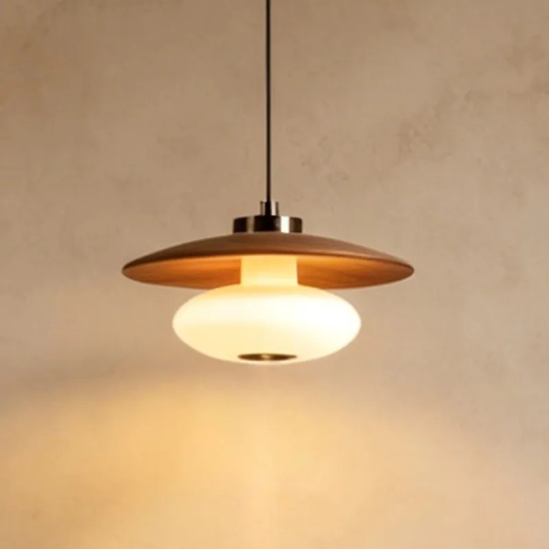 Rustic Style Walnutcolor Lron Glass Chandelier High Ceiling Bedroom Bedside Chandelier Exquisite Retro Dining Room Bar Lamp