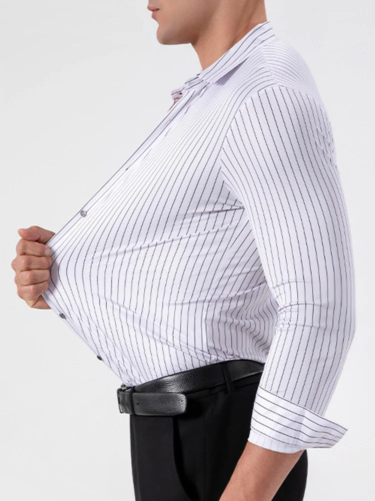 Retro Striped Wrinkle Free Stretch Dress Shirts Men 2026 Fashion Collared Long Sleeve Formal Office Business Casual Shirts Man