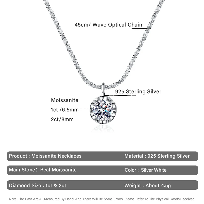 1-2ct Super Sparkling Moissanite Diamond Pendant Necklaces for Women Wedding Party Jewelry S925 Silver Cauliflower Chain Jewelry