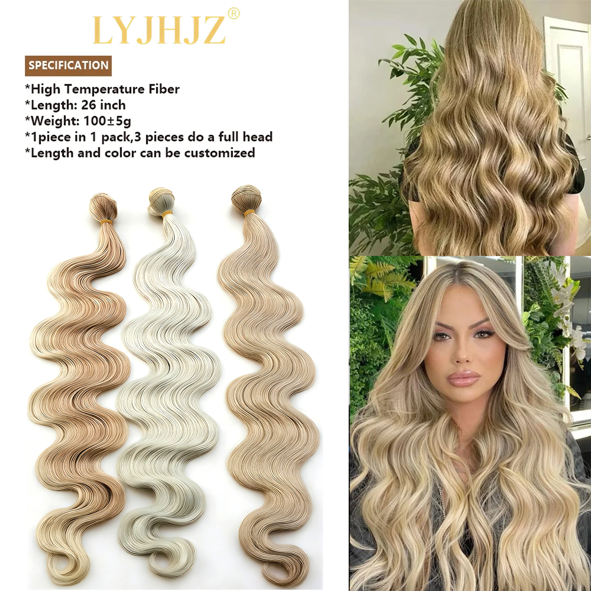 

26inch Synthetic Colorful Body Wave Hair Bundles Natural Synthetic Hair Extensions Ombre Thick Ponytail Loose Deep Hair Weaving