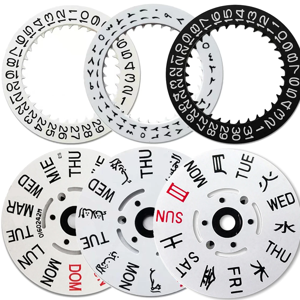 Watch Dial Calendar Disk of the Week 3 o'clock, 6 o'clock Dial Watch Part for NH35/NH36 Movement Date Disc Black/White Day Wheel
