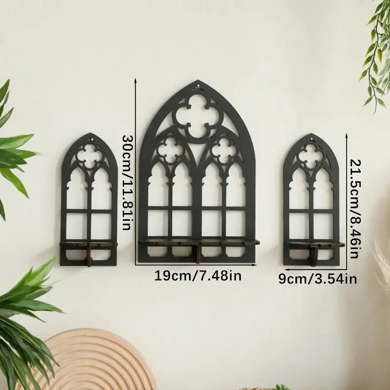 Gothic Wooden Hollow Wall Decoration Wall Decor For Vintage Cathedral Arch Frame Goth Room Decor Rustic Spooky Display Shelves