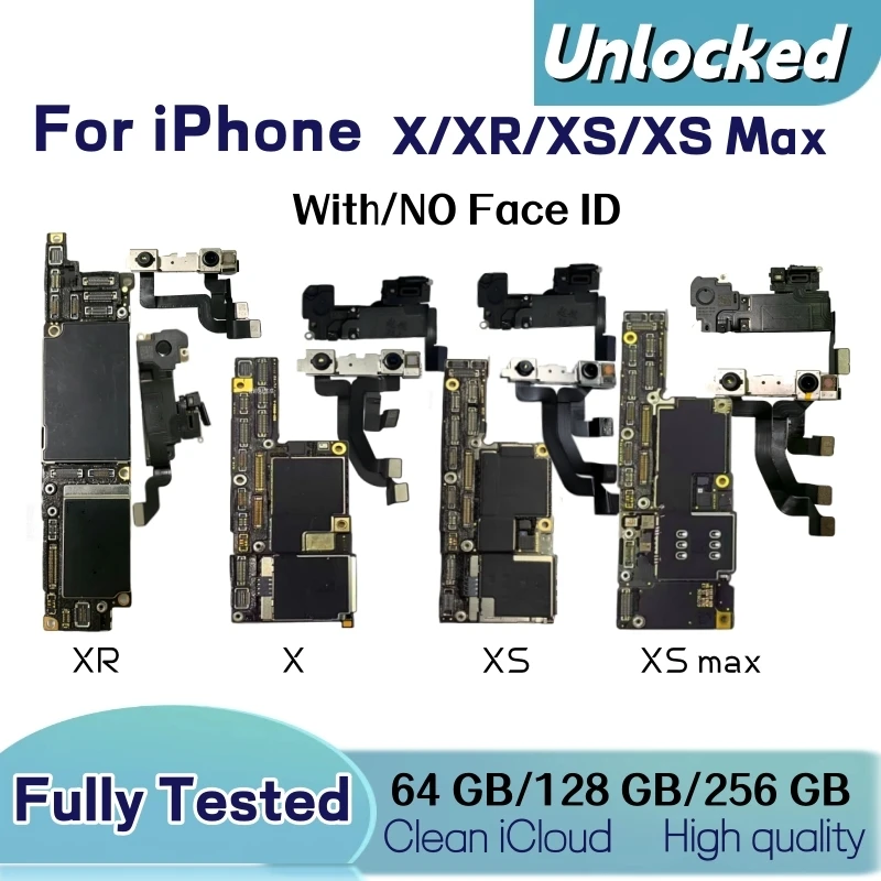 Fully Tested Unlocked Motherboard For iPhone X XR XS Max With/NO Face ID Mainboard Clean ICloud Support Update Logic Board