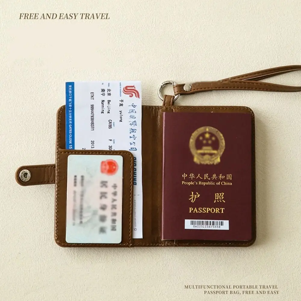 

PU Leather Passport Holder Hanging Rope Airplane Check-in Certificate Storage Bag Multifunctional Letter Passport Clip