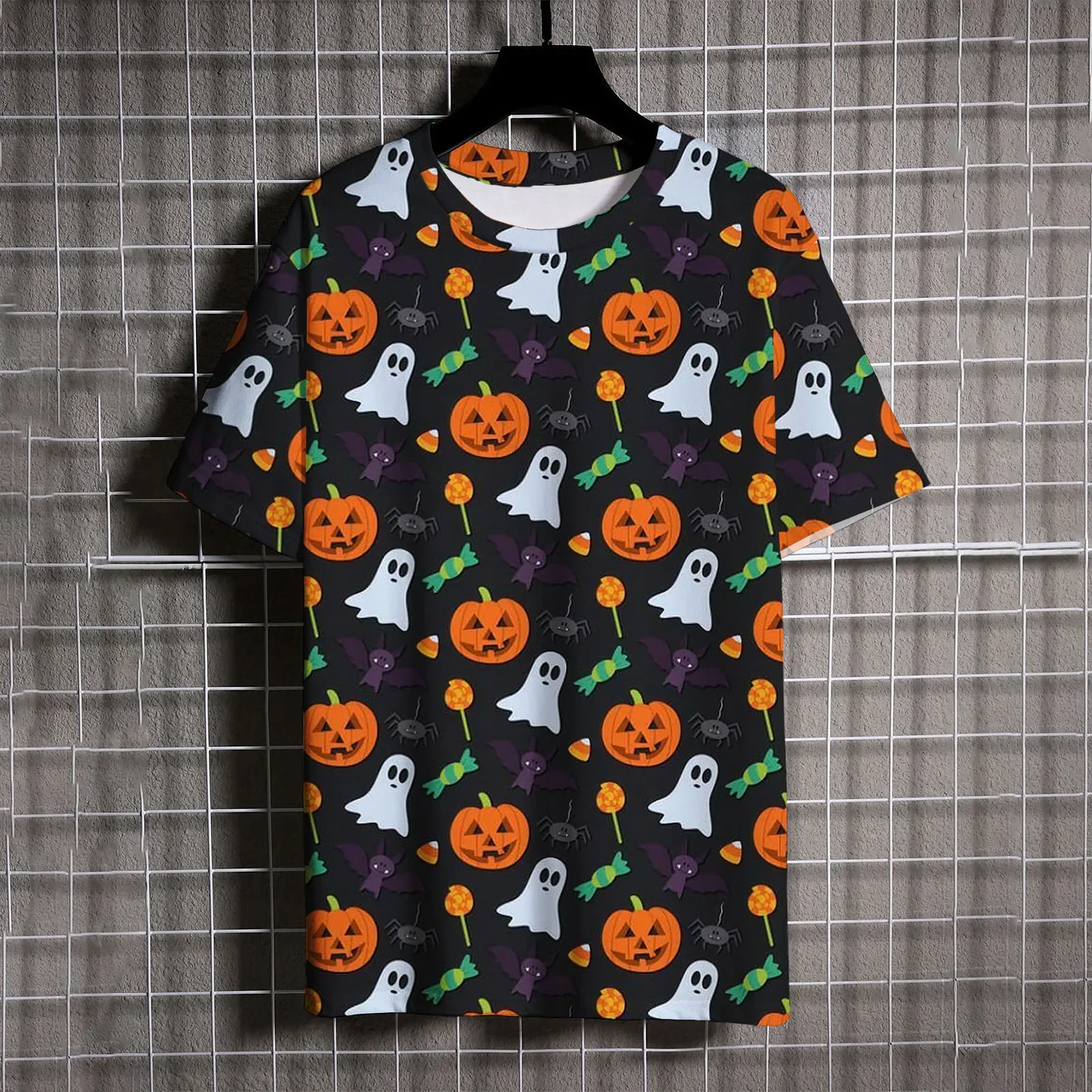 Funny Pumpkin Spirit Head Print Men's T Shirt Casual O-neck Short Sleeve Top Fashion Loose Tee Halloween Carnival Night Clothing