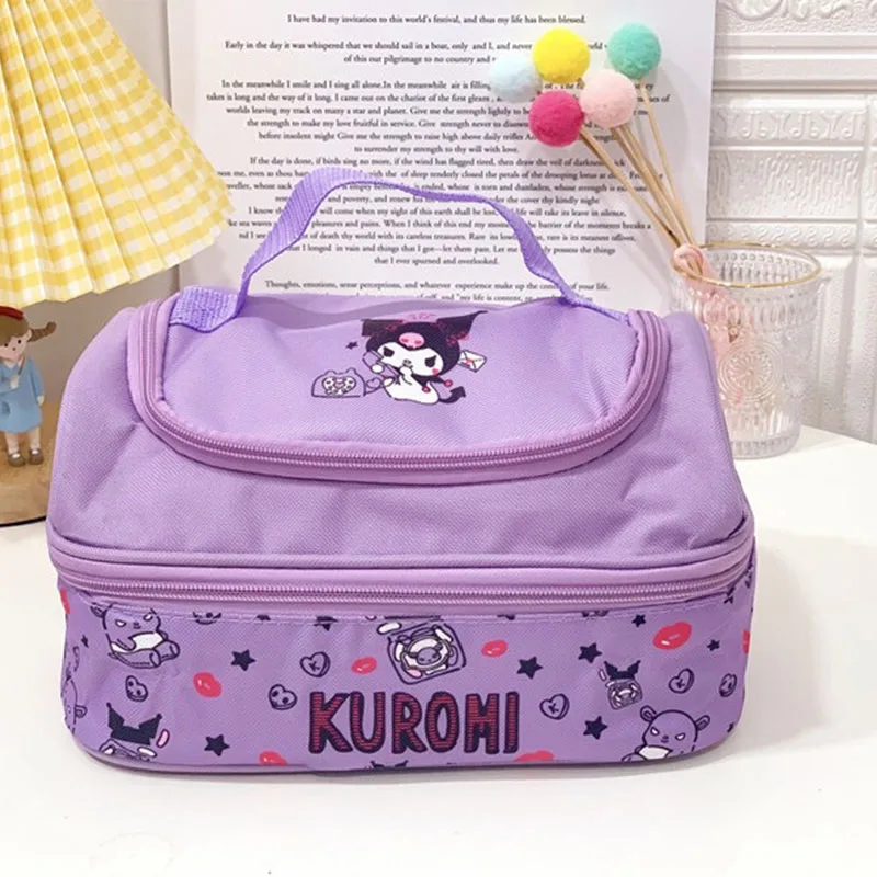 Hello Kitty Sanrio Lunch Box Bag Kuromi My Melody Cinnamoroll Kawaii Dwuwarstwowa przenośna izolowana torba bento o dużej pojemności