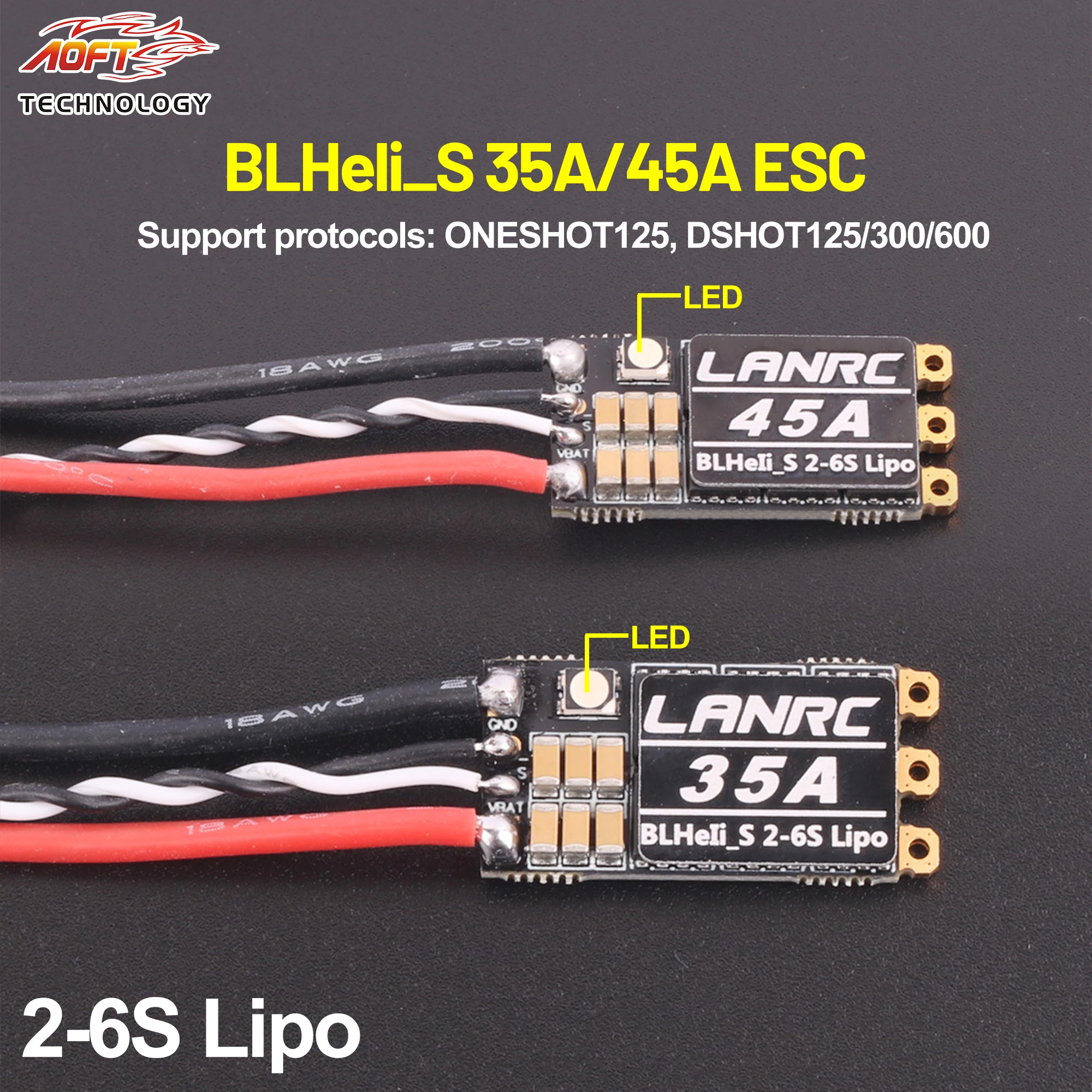 

LANRC BLHeli_S 35A/45A Бесщеточный электронный регулятор ESC 2-6S Lipo Встроенный светодиод RGB Поддержка DSHOT125/300/600 для RC FPV дронов