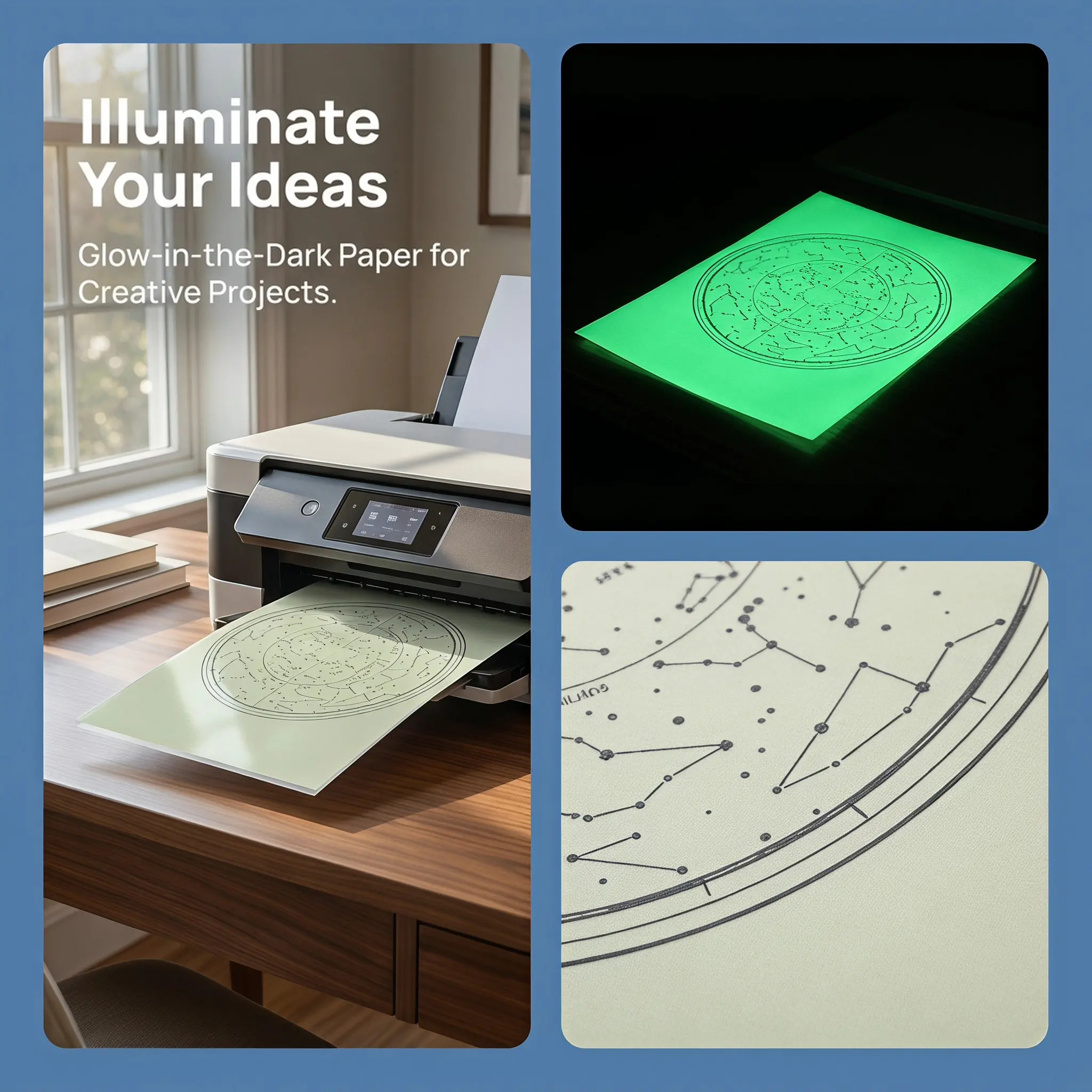4 Pcs Glow-in-the-dark Printing Paper Printer Materials Inkjet Green Glowing Picture