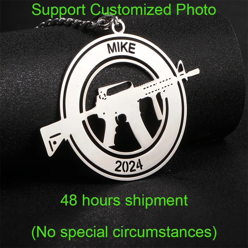 

Customized Firearm Silhouette Design Necklace Hip Hop Style Personalized Men's Jewelry Stainless Steel Cuban Chain Birthday Gift