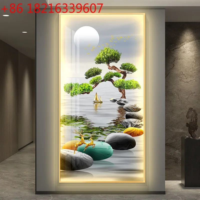 Stone running led with lights into the house, entrance decorative painting, corridor corridor hanging murals, simple modern
