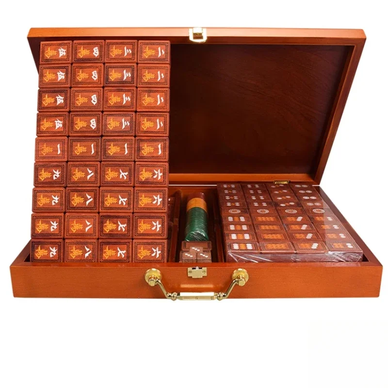 Mahjong rosewood safflower pear with box solid wood hand rub mahjong | Chuancha