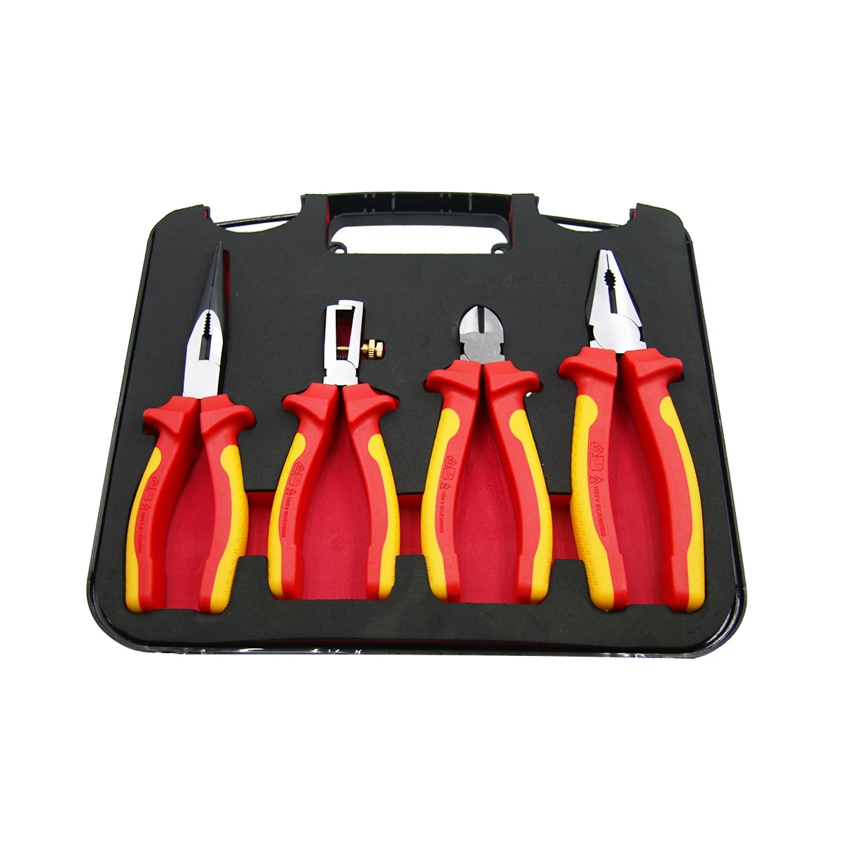 SFREYA S670D‑4 4PCS Canvas Bag Insulated Pliers Tool Kit,Includes Needle Nose,Combination,Diagonal,Wire Stripper for Electrician