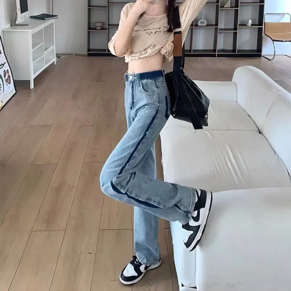 Denim Pants for Women With Pockets Trousers Contrasting Colors New In Womens Jeans Unique Harajuku Fashion 2025 High Quality R A