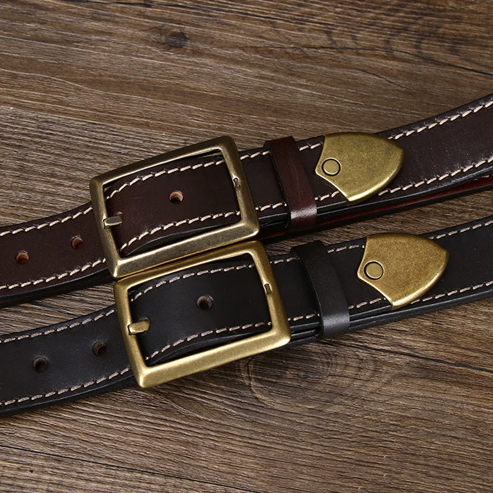 FAJARINA Top Quality Pure Solid Cowskin Leather Brass Pin Buckle Retro Belt 3.8cm 3.3cm Wide