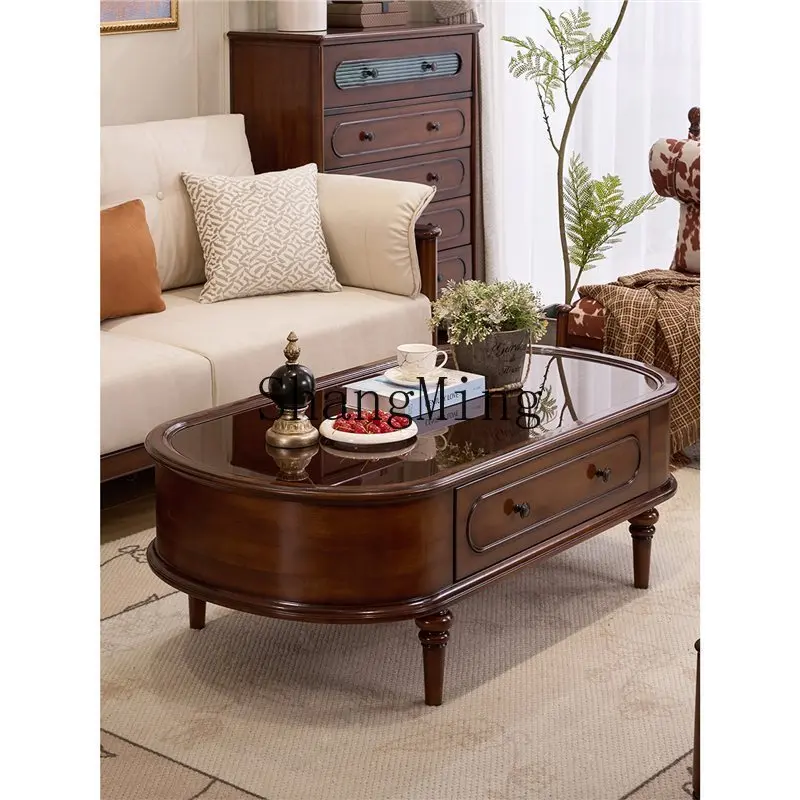 

ZYY medieval solid wood coffee table TV cabinet combination living room retro glass storage coffee table