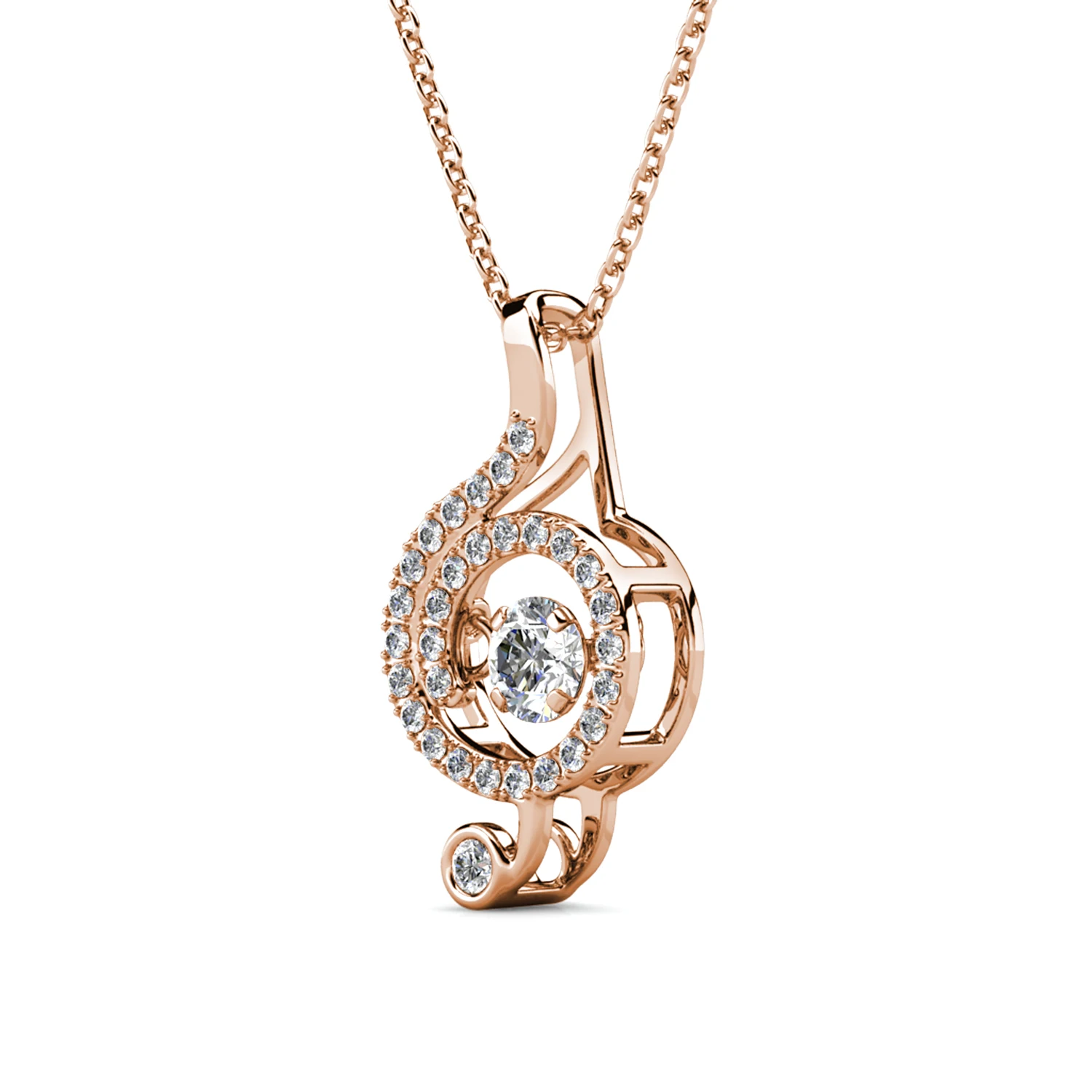 Treble Clef Music Note Pendant Necklace Embellished with Swarovski Crystals Copper Rose Gold Plated Women Jewelry Music Design