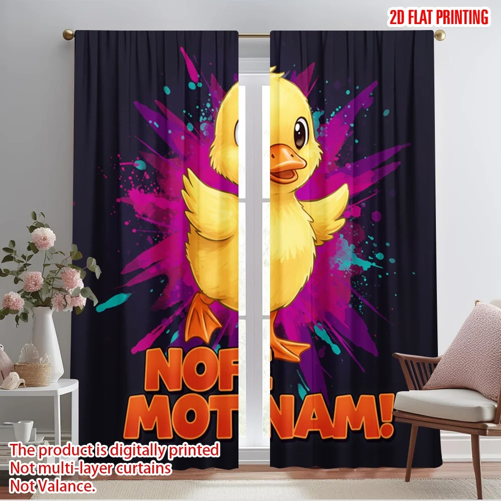 

2pcs 2D flat printing Curtains Yellow Duck Polyester Without Electricity Party Decorations Perfect for All Season celebrations