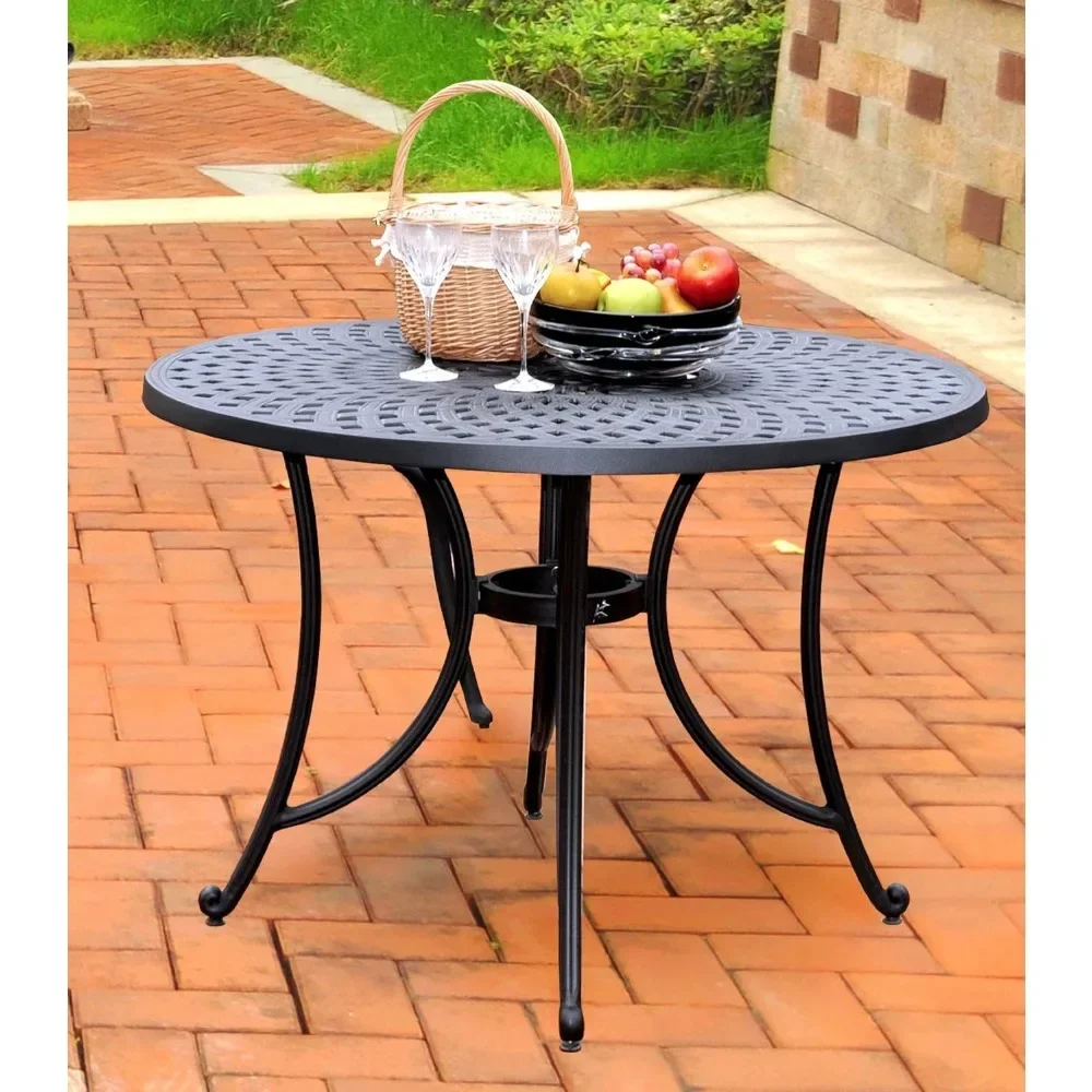 

Outdoor Table, Solid-Cast Aluminum Outdoor Dining Tables, 42-inch Round Tables with Intricately Woven Details, Outdoor Table