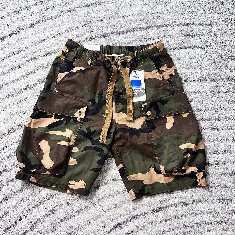 Vintage Distressed M-1944 Camouflage Tree Branch Pattern Multi Bag Workwear Suit Shorts Summer Loose Half Pants Japanese Style