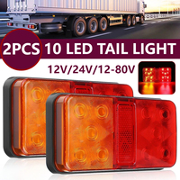2 Pcs 12V/24V/12-80V 10 LED Rear Tail Light Indicator Stop Trailer Caravan Van Truck Lamp
