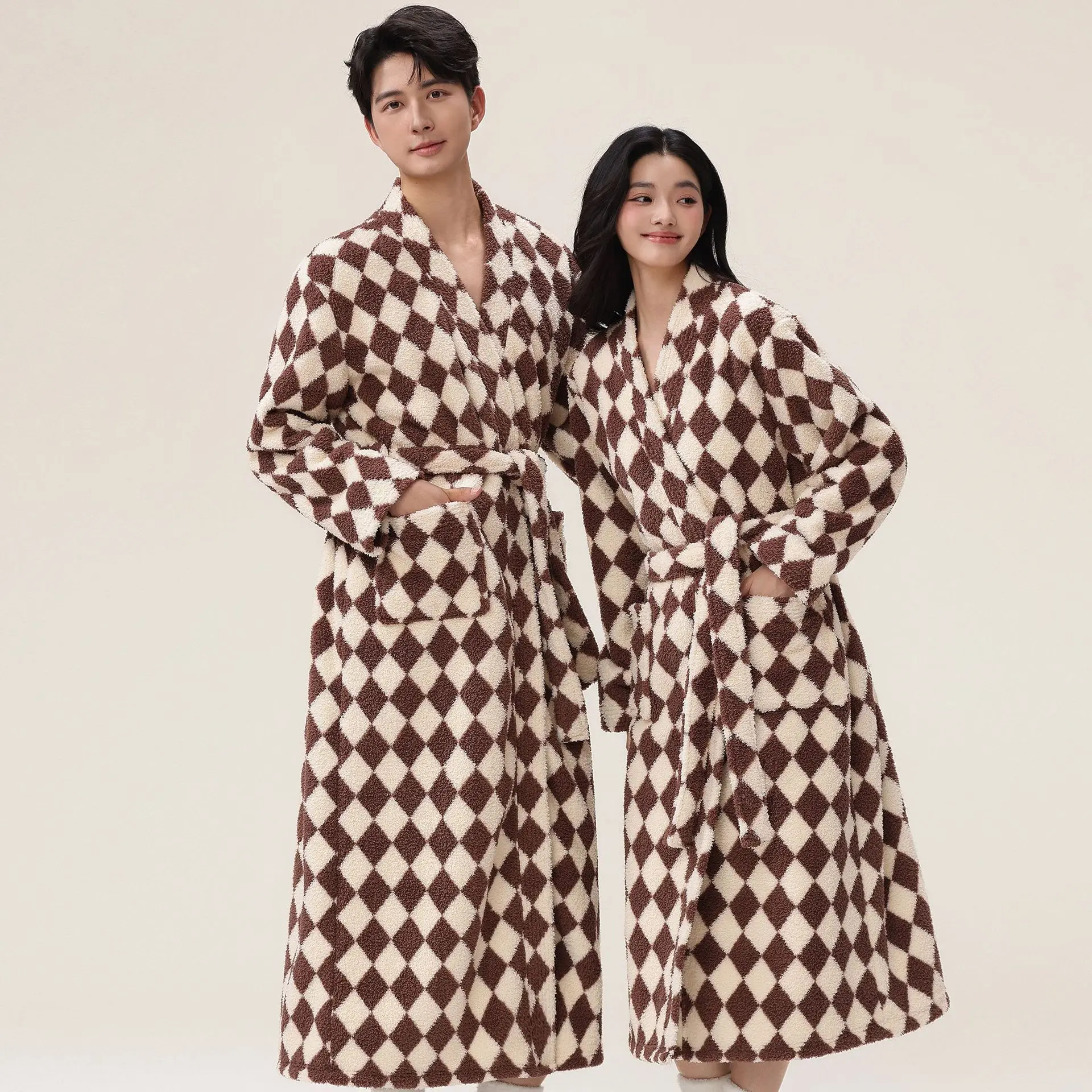 Plus Size Flannel Robe Women And Men Winter Warm Sleepwear Lengthed Kimono Bathrobe Gown Intimate Lingerie Loungewear Pajamas