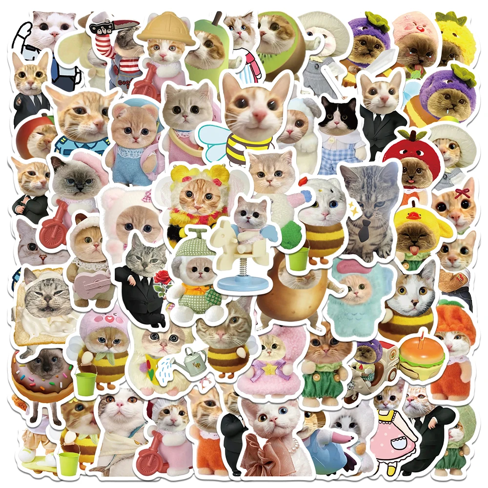 

62pcs Funny Cute Cats Stickers Decals For Phone Laptop Luggage Skateboard Refrigerator Cartoon Aesthetic Stickers Children Gifts