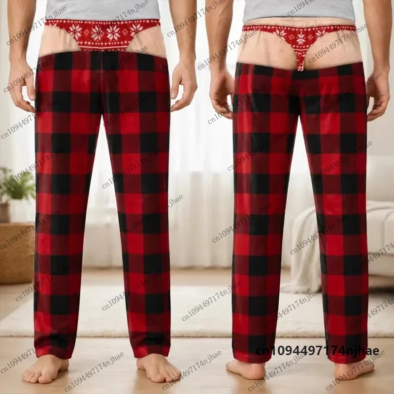 2026 Christmas Funny Butt Prank Pattern Plaid 3D Print Pajama Trouser For Men Women Autumn Winter Casual Kids/Adult Long Pants