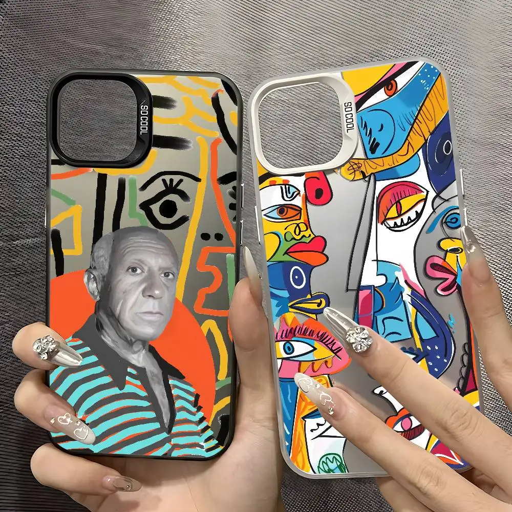 

INS Picasso Fashion Trendy Phone Case For IPhone 16 15 14 13 12 11 Plus Pro Max Multicolor Aurora Laser Shockproof Funda Cover