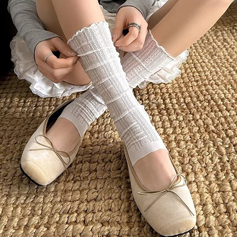 Ballet Style Lace Leggings Mesh Leg Warmers Women Girls Kawaii Lolita Socks Boot Cuffs Summer Thin Socks Knitted Sleeve Cover